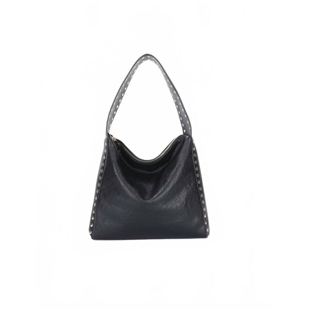 NEW REMI/REID women's pascal vegan studded shoulder bag in black/gold